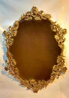 Különleges tükör, kézzel készített, virágmintás réz kerettel, 63 x 46 cm