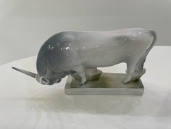 Zsolnay porcelain gray cattle cattle design by András Sinkó animal figure modern retro