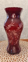 Beautiful, old, polished burgundy lead crystal vase, 27 cm