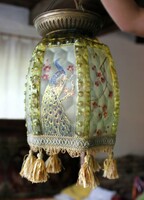 Art Nouveau one-burner pendant lamp, molded honeycomb. Patterned, acid-etched, hand-painted glass 28 cm