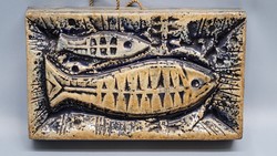 Ritka Zsolnay modern pirogránit falikép, hal, halak ábrázolásával