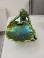 Zsolnay eozin Art Nouveau figure holding a shell
