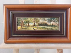 (K) éva stankó beautiful landscape painting with 46x26 cm frame