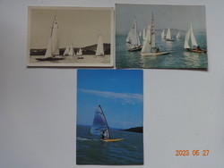 3 db régi képeslap együtt: vitorlások a Balatonon
