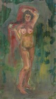 Hungarian artist around 1970: female nude in a towel