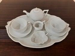 2 Personal white Herend tea set on ribbon bowl