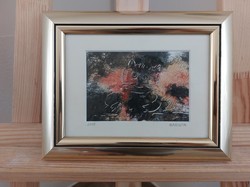 (FBL4) Szép kis absztrakt festmény cica 23x18 cm kerettel