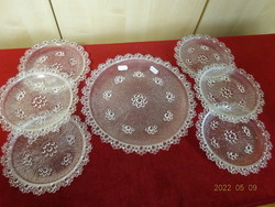 Glass round cake set. A bowl 27 cm in diameter. Six small plates, diameter 17.5 cm. He has! Jókai.