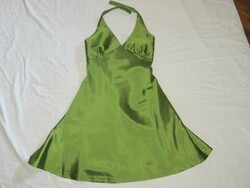 Zöld selyem nyakpántos ruha h: 96 cm mb:81 cm
