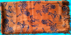 Brown women's equestrian soft fringed scarf, shawl 100 x 100 cm