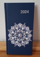 Hand painted purple white snowflake 2024 pocket calendar landscape with mandala decoration