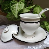 Porcelain sugar bowl + spoon
