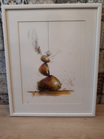 "Zen", kortárs festmény, Simon Tünde alkotása, fehér fa keretben, antireflexiós üveggel