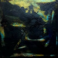 "Éjszaka", abstract, akril, vegyes technika, az anyaga fa, 50x50 cm, szignózott, szép fakerettel
