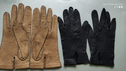 Vintage women's leather gloves unlined pure leather 2 pairs together brown black
