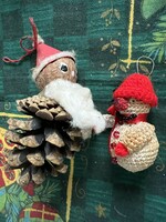 Mikulás és hóember régi kézműves karácsonyfadíszek