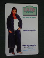 Kártyanaptár, Lady moletti ruházat divat, Pécs, női modell , 2004,   (3)