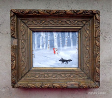 The wolf doesn't suspect anything - original acrylic painting in a frame by contemporary painter/graphic artist agnes lacó