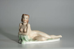 Drasche reclining female nude 16x9.5cm | donner gertrúd mária colorful painted porcelain