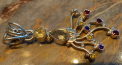 7.5 cm! Unique silver pendant marked with precious stones (garnet, amethyst, citrine, zircon).
