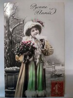 Régi francia képeslap - újévi