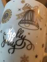 Aranyozott nagy méretű porcelán bögre csésze karácsonyi ünnepi