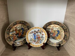 Kínai kézzel festett 3 db-ból állóporcelán tál szett, állvánnyal