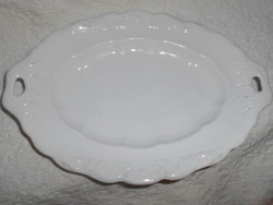 Zsolnay white thick porcelain bowl with a handle, with a circular pattern protruding from the material of the rim