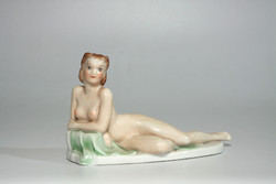 Drasche Fekvő Női Akt 16x9,5cm | Donner Gertrúd Mária Színes Festett Porcelán