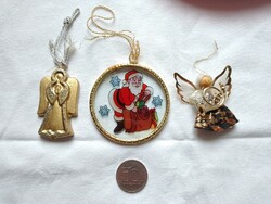 Arany angyalka és kör alakú üvegre festett Mikulás ablakdísz karácsonyfadísz ünnepi dekoráció