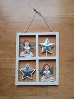 Lovely Christmas wood-metal white winged angel and silver star window ornament festive decoration