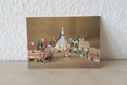 Retro Christmas card from ndk. Village picture. Postman