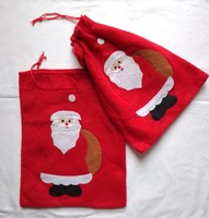 Two hand-made textile Christmas gift bags red bag Santa Claus figure 24x30 cm