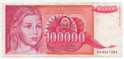 Jugoszlávia 100 000 jugoszláv Dinár, 1989, szép