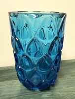 Igazán szép, kék színű art deco cseh ólomüveg váza