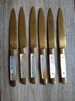 Pazar antik gyöngyházas réz gyümölcsvágó kés szett (6 db, 14,8 cm)