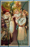 Antique embossed Christmas postcard - Santa Claus, Christmas tree, family, toys - for collection