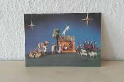 Retro Christmas card from ndk. Postman. Manger of Bethlehem.