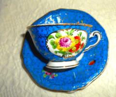 Kézzel festett (fond festés) virág mintás porcelán kávés  csésze+ csészealj
