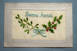 New Year greeting card embroidered with antique special silk
