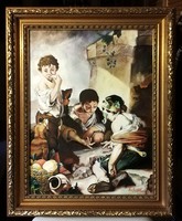 Poor rich - murillo reproduction (oil, km. 58 X 72, in a fabulous frame, from a Flemish workshop)