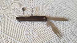 Fanyelű zsebkés,bicska villával,dugóhúzóval
