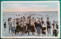 Antik színezett képeslap, 1922,  fürdőhely Belmar, New Jersey, fürdőzők, strandolók