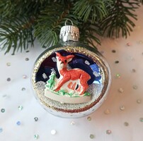 Retro Soproni karácsonyfa dísz diorámás őzikés 6-7cm