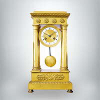 French four-column hearth clock, gilded bronze case - master clock