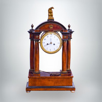 Biedermeier felesütős asztali óra, bronz díszítéssel