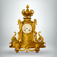 Francia felesütős kandalló óra, aranyozott bronz tok