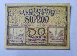 Sopron Város 50 Fillér Utalvány 1919.