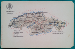 Old historical Hungarian county map postcard: big-küküllő, with a corner gap