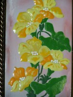 Tűzzománc,  Cím: Sárga virágok, 15cmX9 cm.  + kerettel 19,5X13,5 cm.